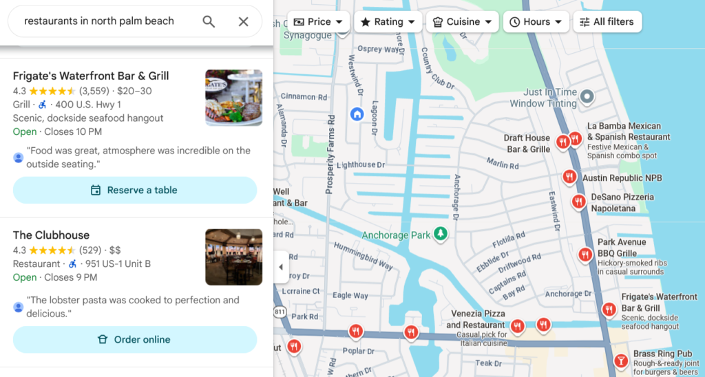 Google Maps Search Results